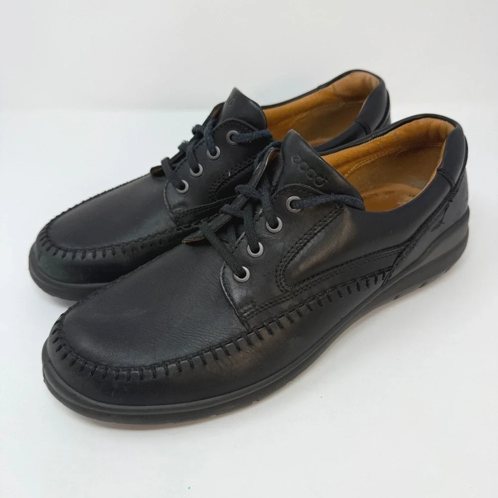 ECCO Mens Black Leather Lace Up Seawalker Shoes Size 45 EU 11-11.5 US